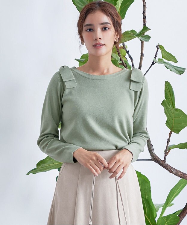 Tiaclasse 【洗える】ショルダーリボンニットトップス ミント