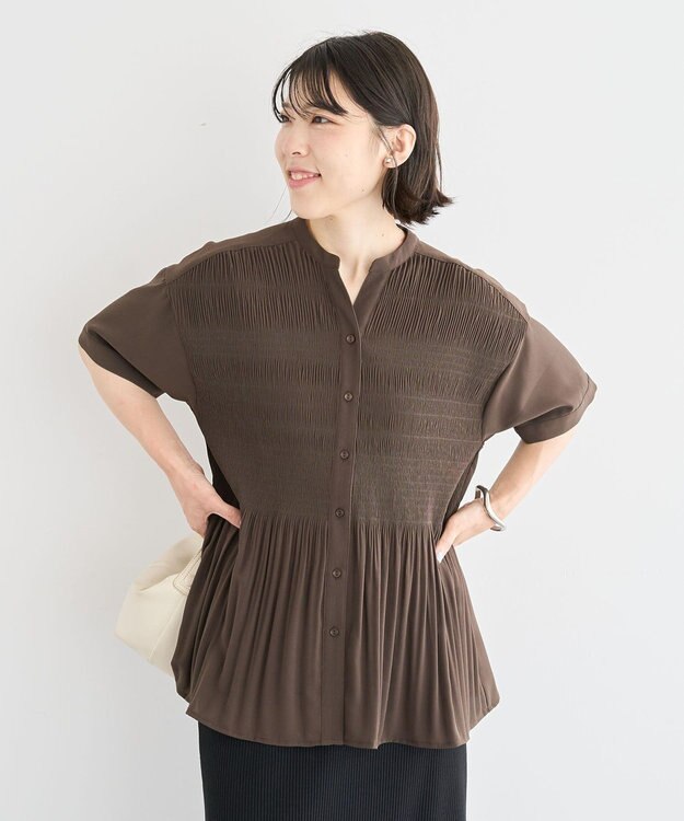 Green Parks マジョリカプリーツスキッパーブラウス Brown