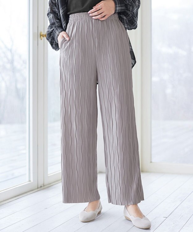 Tiaclasse ウェーブプリーツパンツ グレージュ