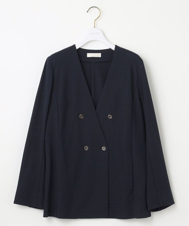 ANY SIS 【洗える】ノーカラーライト ジャケット ネイビー