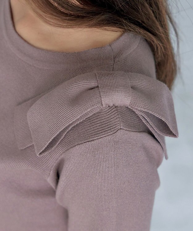 Tiaclasse 【洗える】ショルダーリボンニットトップス モカ