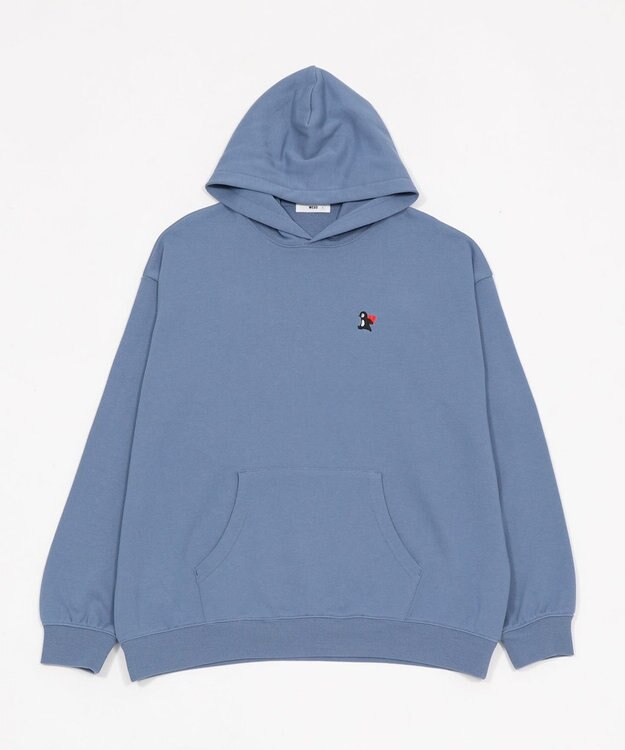 WEGO 【ユニセックス着用ITEM/SMLサイズ展開/裏起毛】ワンポイント刺繍プルパーカー ブルー