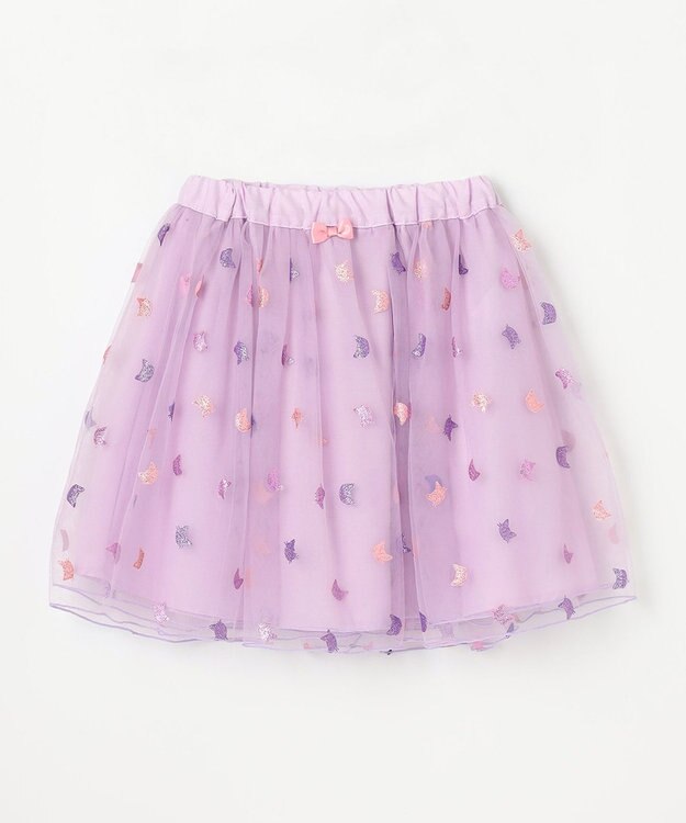 ANY KIDS ラメチュールフレアスカート ラベンダー×ネコ