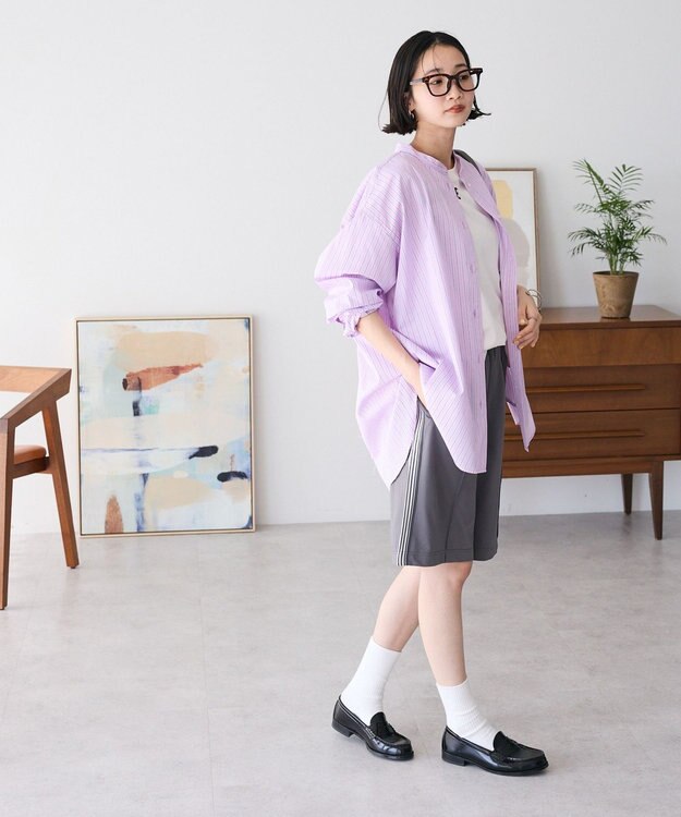 CRAFT STANDARD BOUTIQUE 【追加】バンドカラーシャツ ストライプピンク