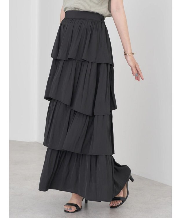 earth music&ecology フリルティアードスカート Black