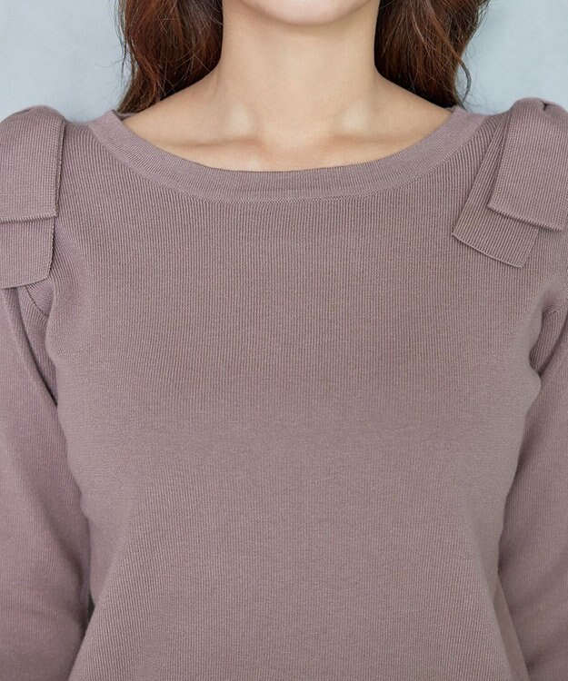 Tiaclasse 【洗える】ショルダーリボンニットトップス モカ