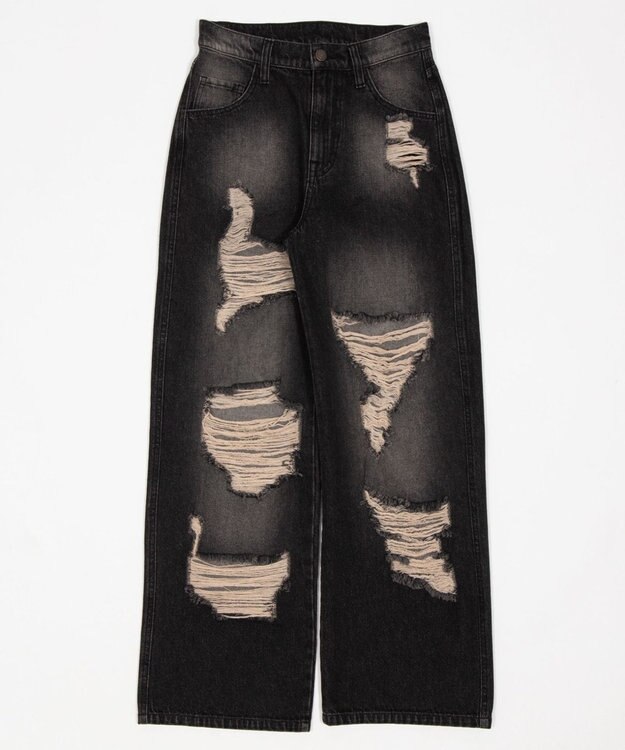 WEGO ダメージストレートデニムパンツ デニムブラックソノタ