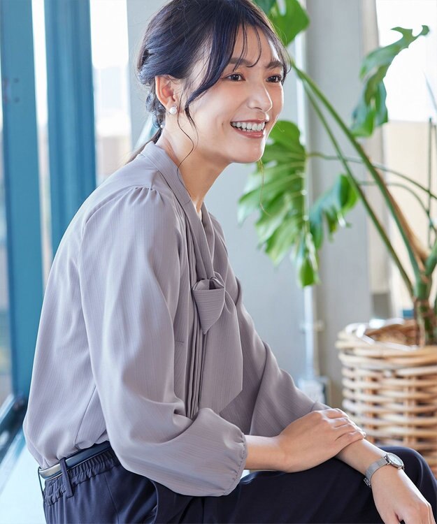 Tiaclasse 【新色追加・洗える】リボンタイブラウス グレー