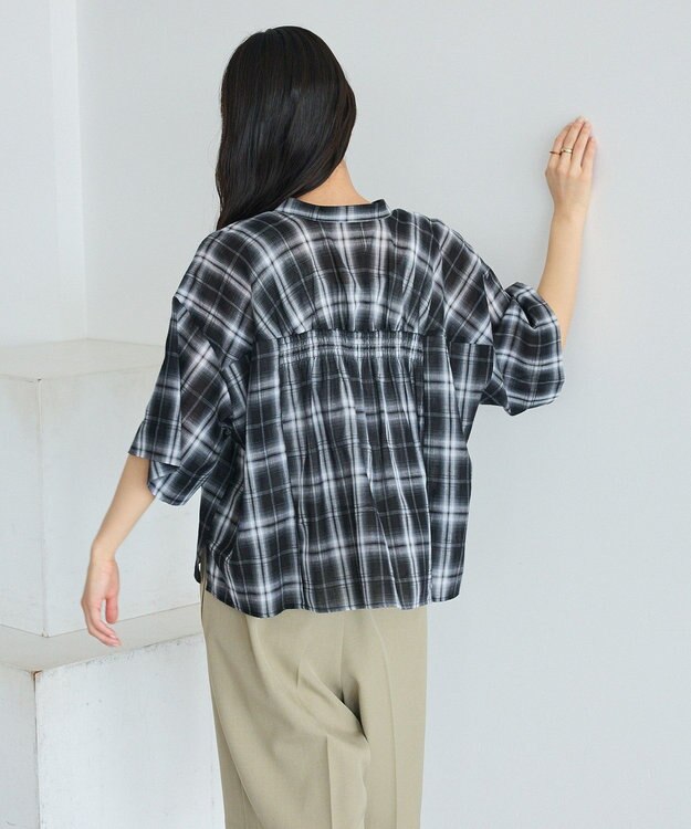 CRAFT STANDARD BOUTIQUE バックギャザーポンチョシャツ Check Black