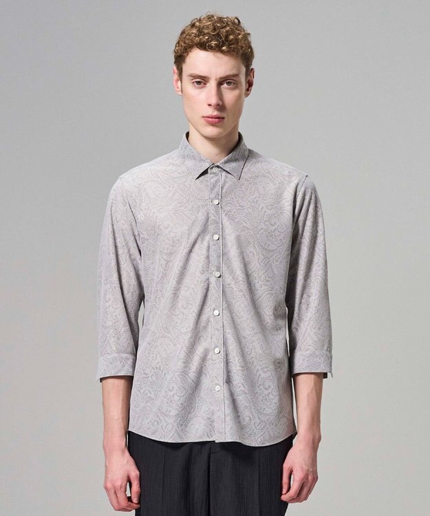 JOSEPH HOMME 【新柄】ヨシタレース　7分袖レギュラーカラーシャツ ライトグレー系