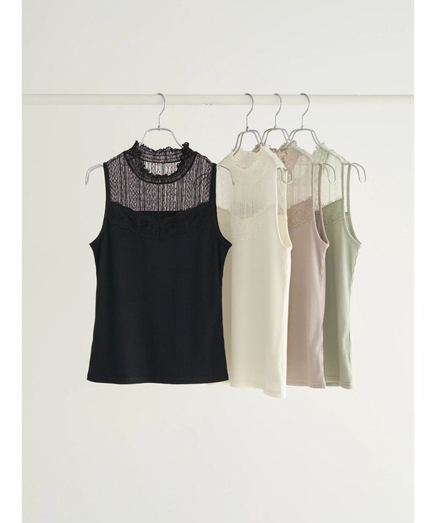 earth music&ecology レースドッキングタンクトップ Black