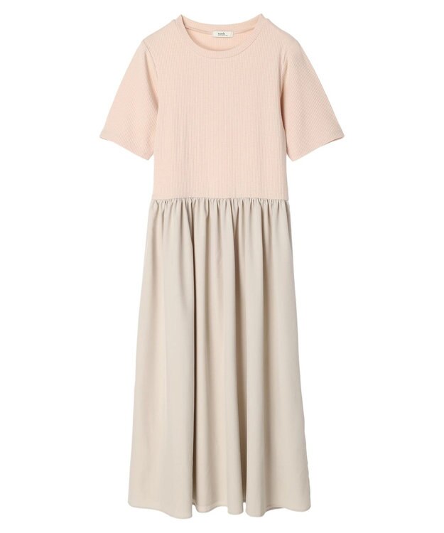 earth music&ecology ショートスリーブドッキングワンピース Pink Beige