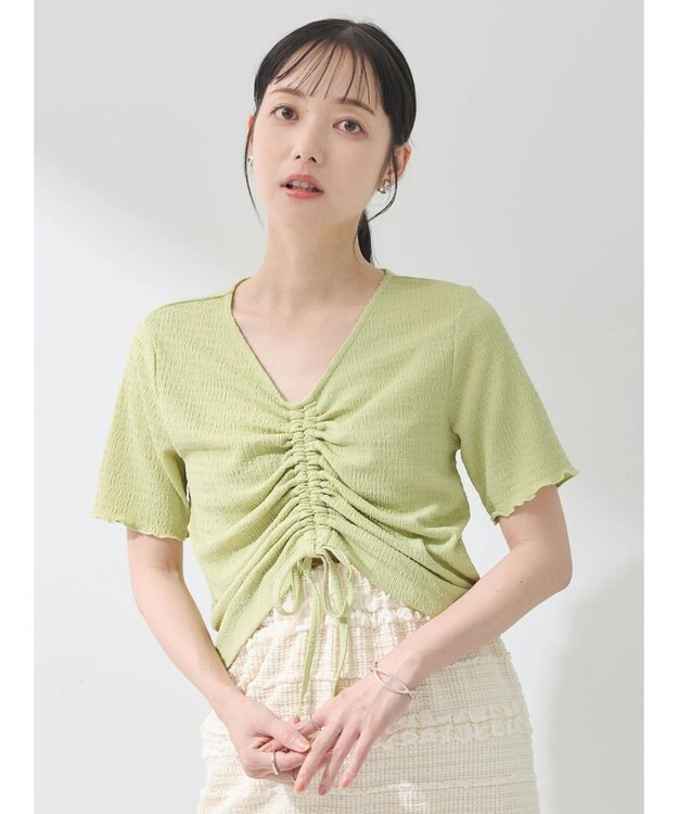 earth music&ecology ポコポコギャザードロストプルオーバー Lime Green