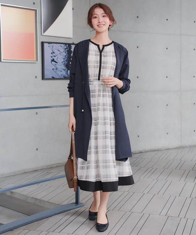 Tiaclasse L シアーチェック配色ワンピース オフホワイト