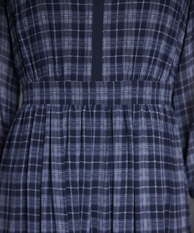 Tiaclasse L シアーチェック配色ワンピース ネイビー