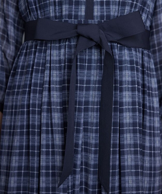 Tiaclasse L シアーチェック配色ワンピース ネイビー