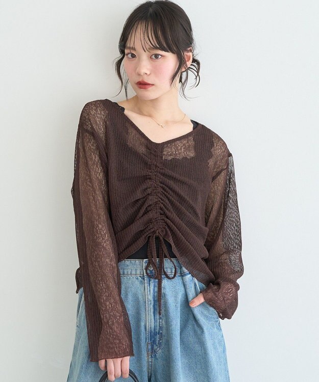 earth music&ecology フロントドロストシアープルオーバー Brown