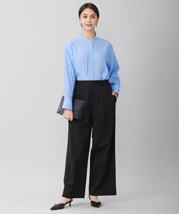 自由区 【洗える】ライトフィールジャージータックワイド パンツ ブラック