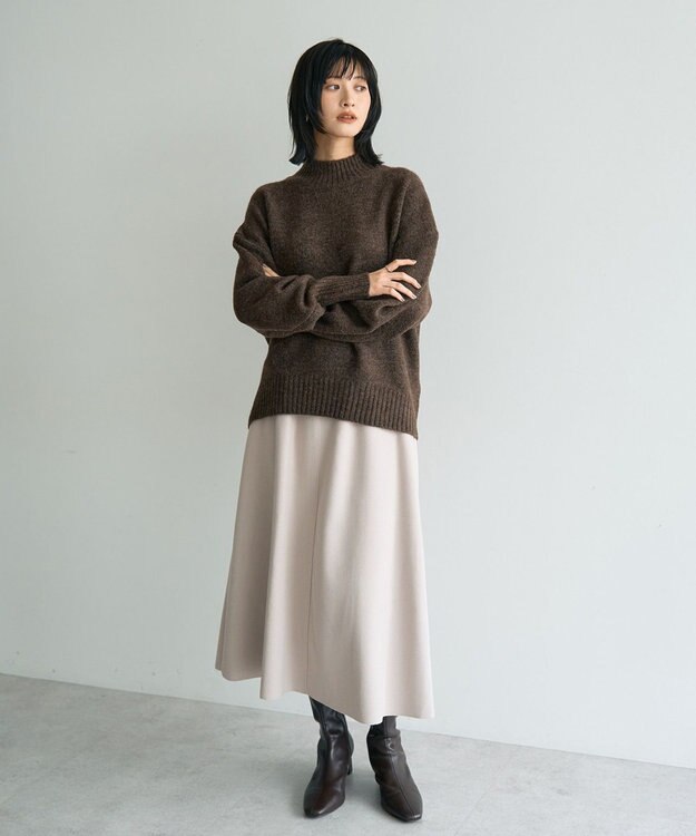 YECCA VECCA メルトンジャージーAラインスカート Gray Beige