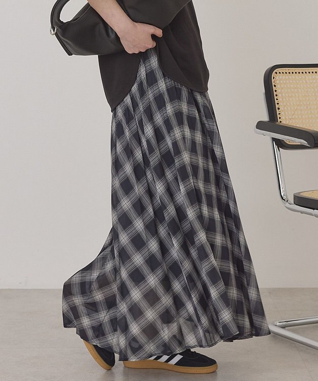 AMERICAN HOLIC 【選べる丈】チェックシアープリーツスカート Charcoal Gray
