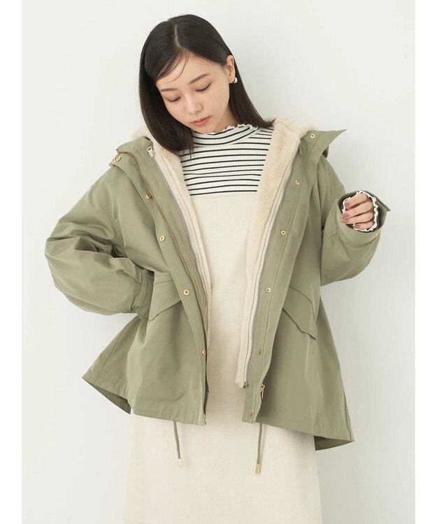 earth music&ecology マルチウェイマウンテンパーカー（ファー） Khaki