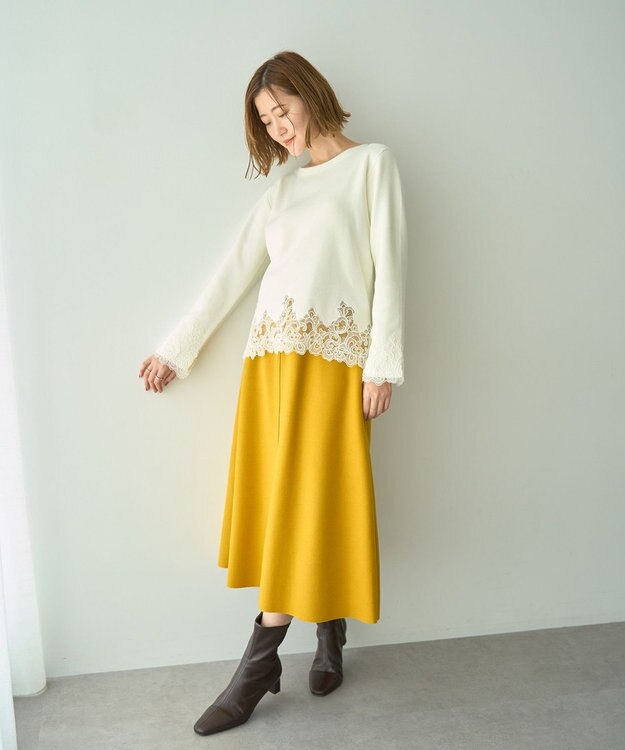 YECCA VECCA メルトンジャージーAラインスカート Yellow