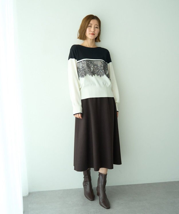 YECCA VECCA メルトンジャージーAラインスカート Brown