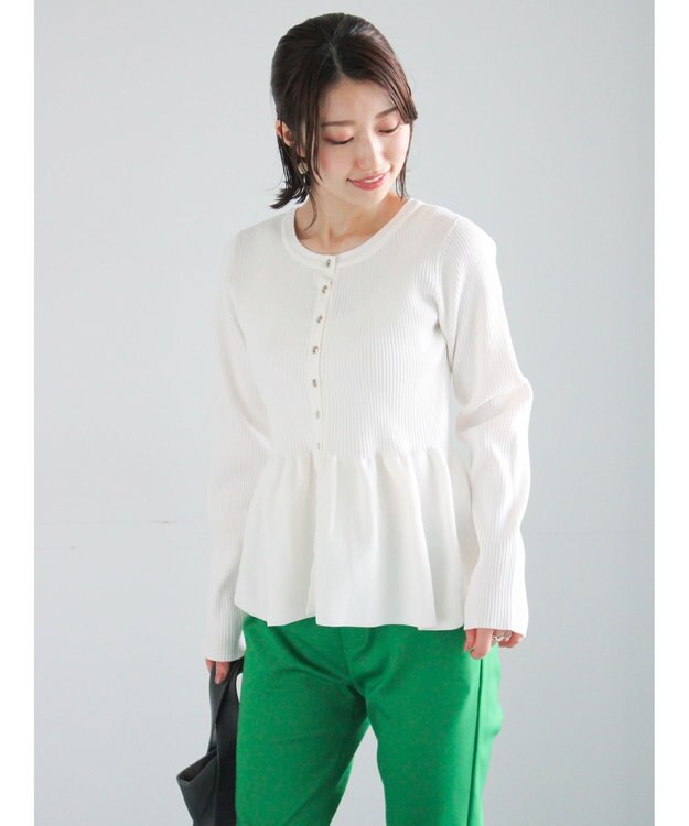 Te chichi 前後2WAYペプラムカーディガン オフホワイト