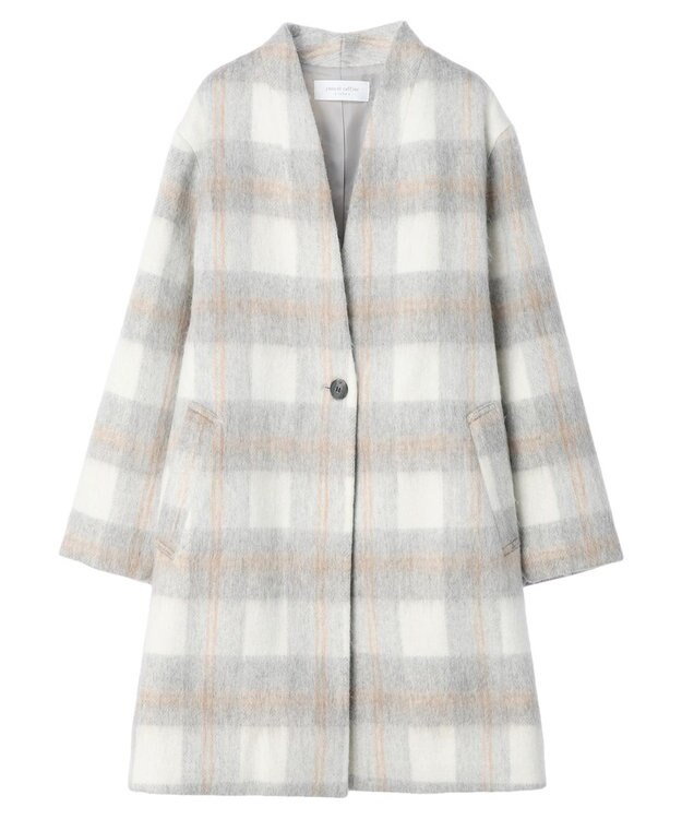 Green Parks コクーンシルエットチェックシャギーコート Gray