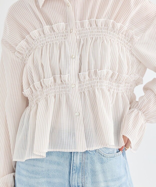 earth music&ecology シャーリングストライプシャツ Stripe Beige