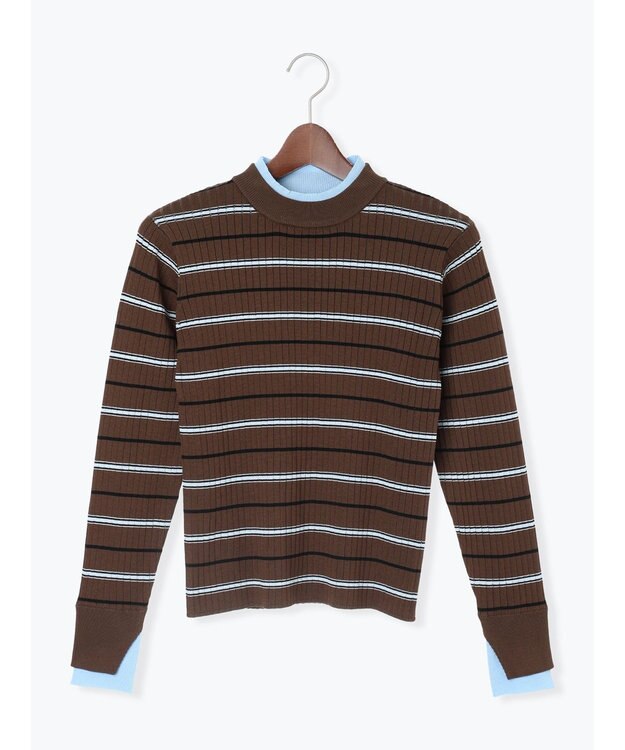 Te chichi 配色レイヤードリブニットプルオーバー ブラウン