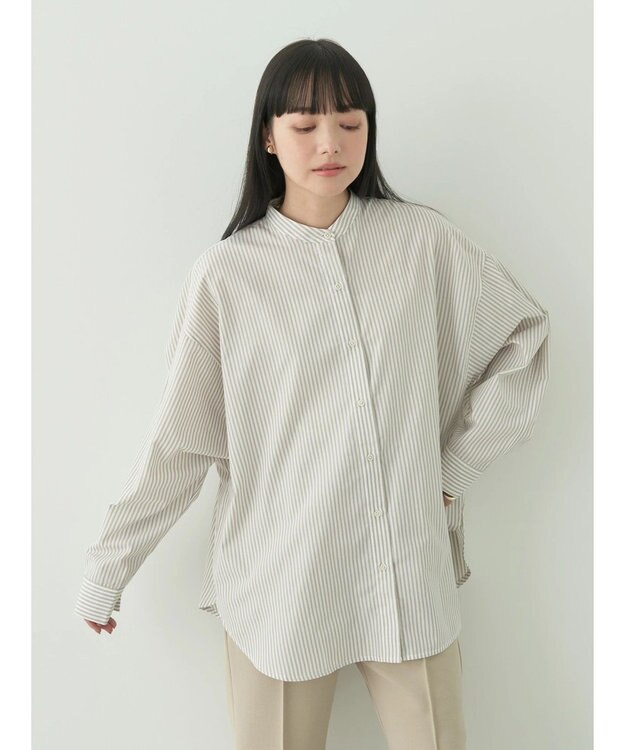 earth music&ecology ドルマンストライプシャツ Stripe Beige