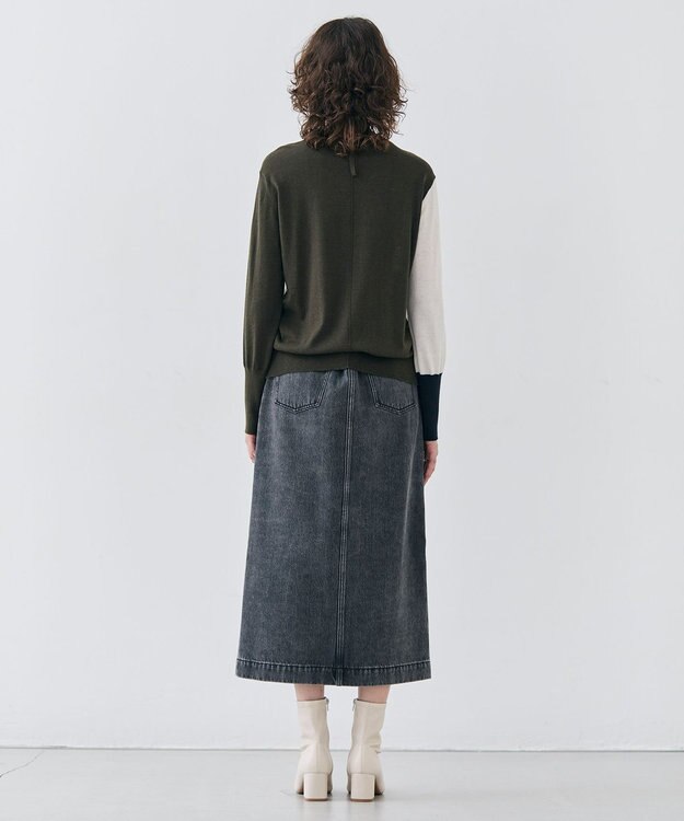 BEIGE， 【洗える】BURNET / カラーミックスクルーネックトップス Ecru×Khaki×Navy