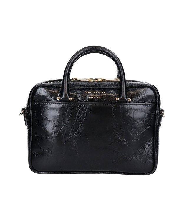 INTER-CHAUSSURES 【CHRISTIAN VILLA】スクエアレザーハンドバッグ ブラック