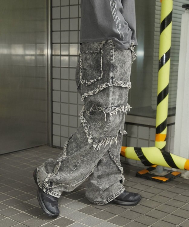 WEGO ダーツフリンジデニムパンツ デニムブラックソノタ
