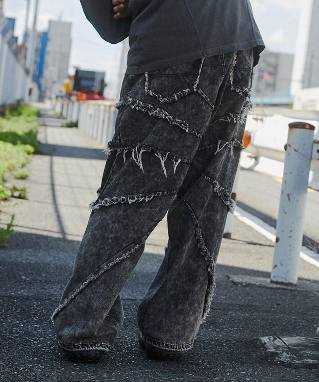WEGO ダーツフリンジデニムパンツ デニムブラックソノタ