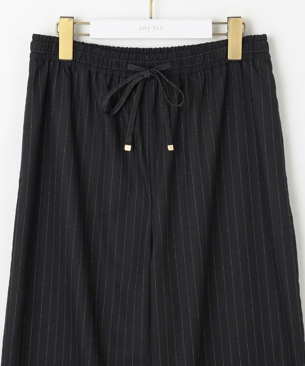 ANY SIS 【洗える】ラメキライージードロスト パンツ ブラックストライプ