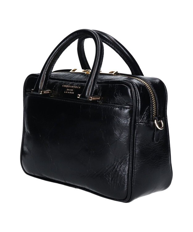 INTER-CHAUSSURES 【CHRISTIAN VILLA】スクエアレザーハンドバッグ ブラック