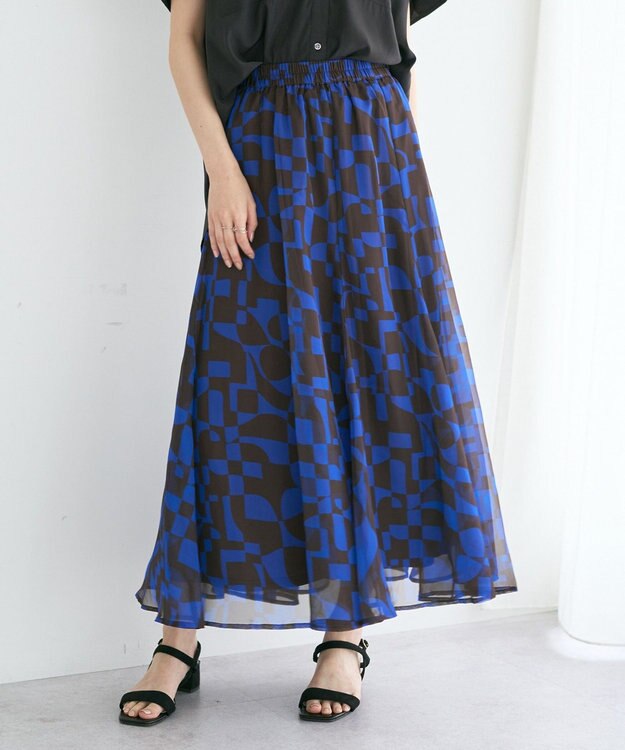 YECCA VECCA アート柄シアーロングスカート Brown