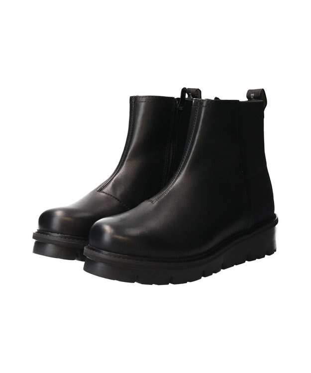 INTER-CHAUSSURES 【BUSSOLA】撥水厚底素材コンビショートブーツ ブラックコンビ