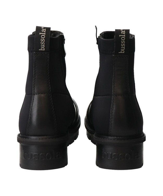 INTER-CHAUSSURES 【BUSSOLA】撥水厚底素材コンビショートブーツ ブラックコンビ