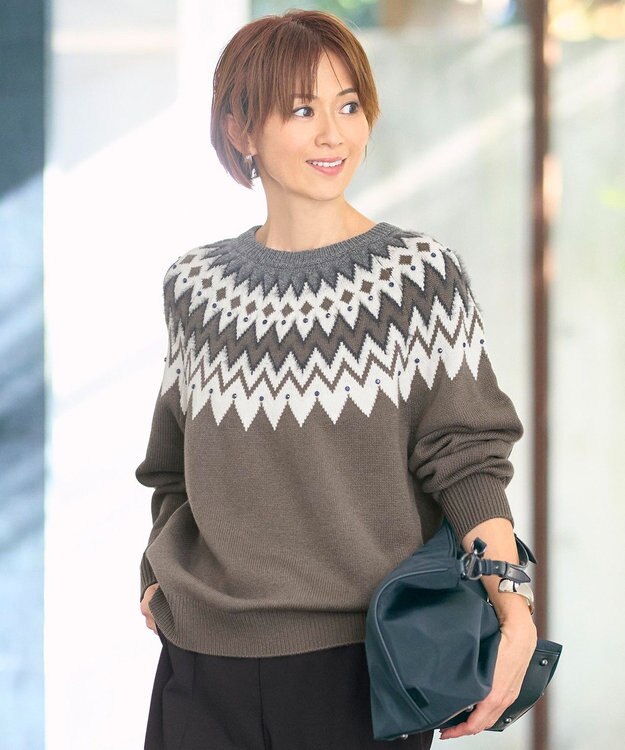 自由区 L フェアアイル ニット グレー系