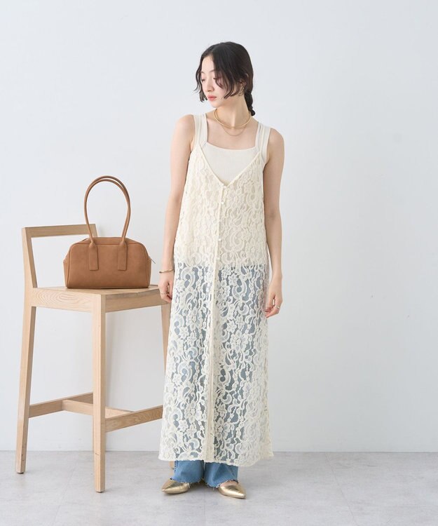 earth music&ecology 起毛レースレイヤードキャミワンピース Ivory