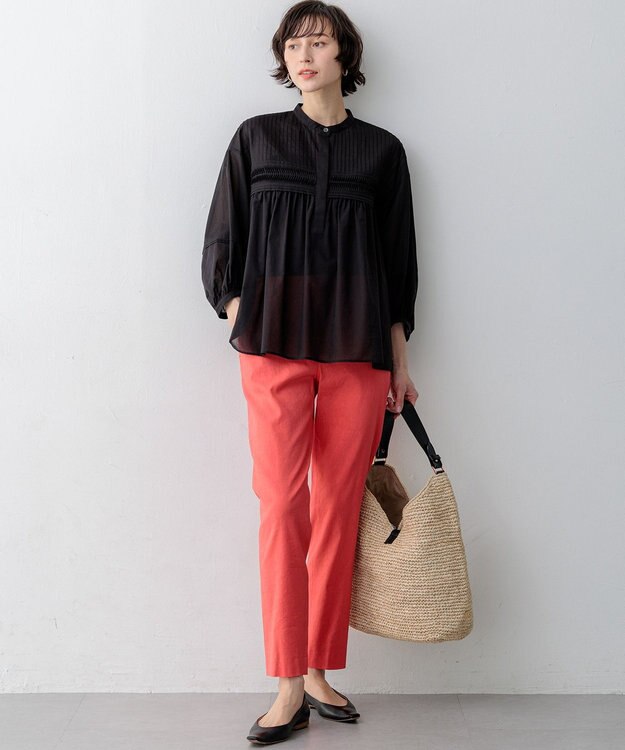 23区 【先行予約】コットンボイル ピンタック ブラウス ブラック系