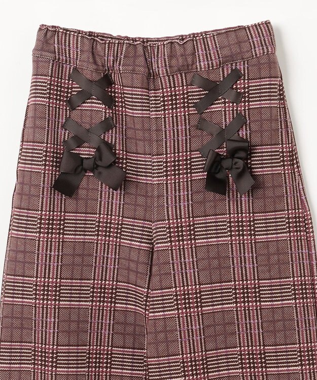 ANY KIDS レースアップ 裏シャギーワイドパンツ ブラウン×チェック