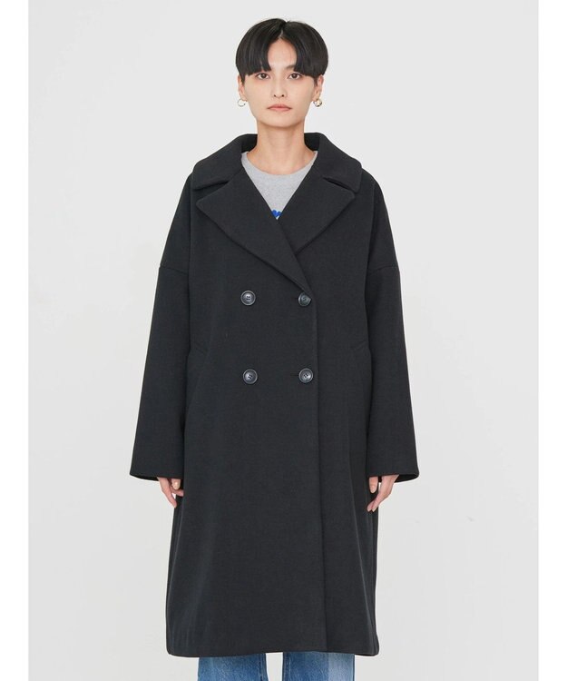 AMERICAN HOLIC 中空ＦＩＢＥＲドロップショルダーチェスターコート Black