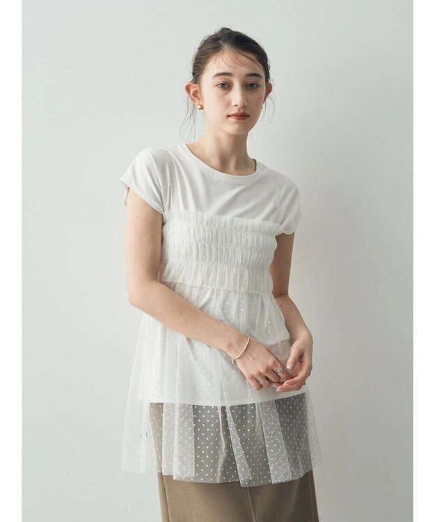 YECCA VECCA 【2点SET】マルチwayチュールオーバーキャミSET/Tee Off White