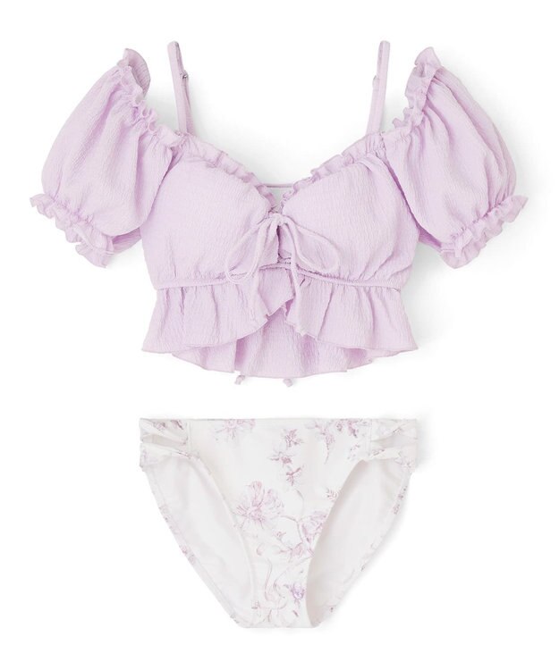 San-ai Resort（三愛水着楽園） 軽い着け心地でしっかり盛れる【楽盛り水着】　パフスリーブワイヤービキニ　9M　【San-ai Resort（サンアイリゾート）】 パープル