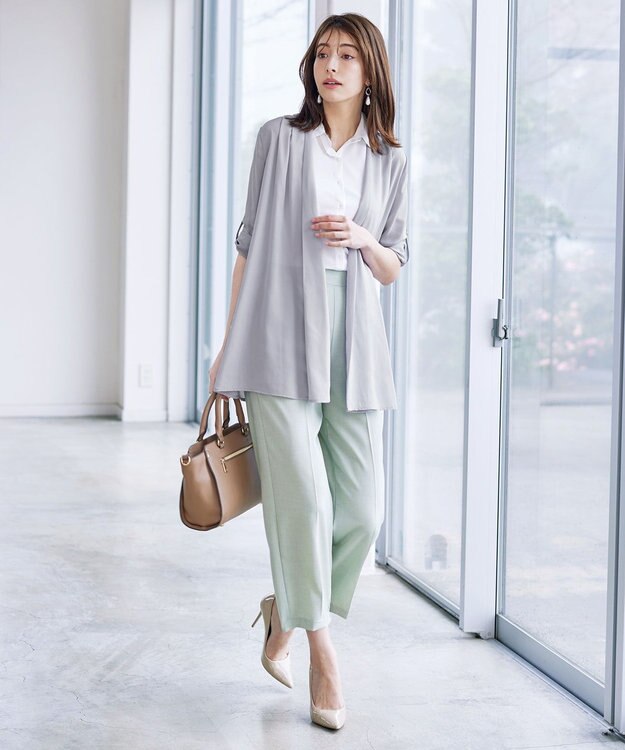 Tiaclasse L 【洗える】シフォンドレープカーディガン グレー