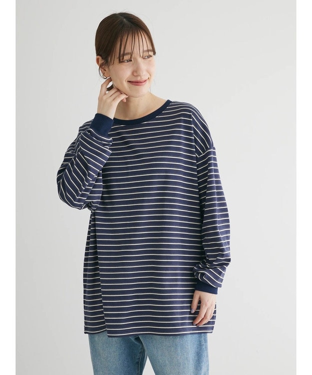 Green Parks マシュマロタッチボーダープルオーバー Navy